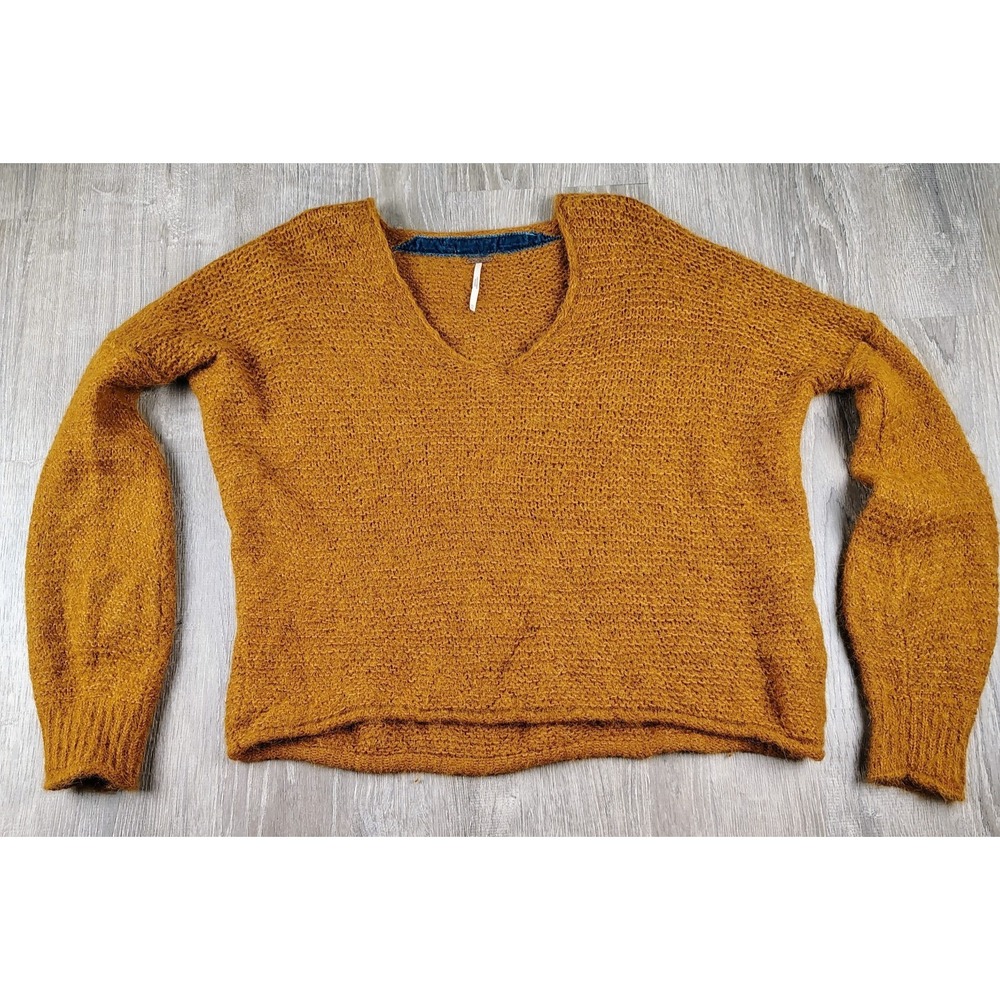 Free People Rusty Mustard Cropped V-Neck Sweater